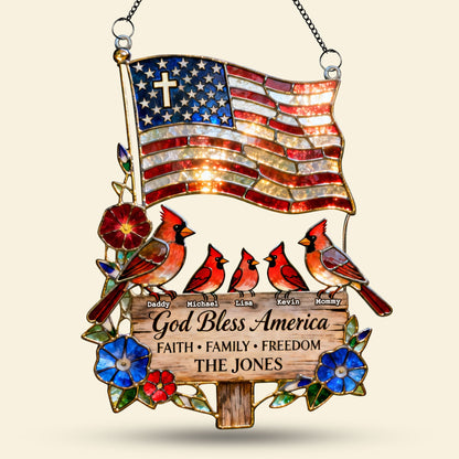 ❤️❤️Peaceful American Cardinal Family Under God Suncatcher, Personalized Gifts For Family