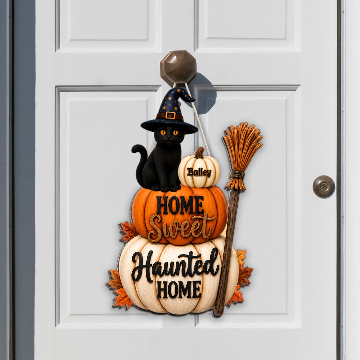 🐱🎃Home Sweet Haunted Home Cat - Personalized Wood Sign - Halloween Decor Gift, Gift For Cat Lovers