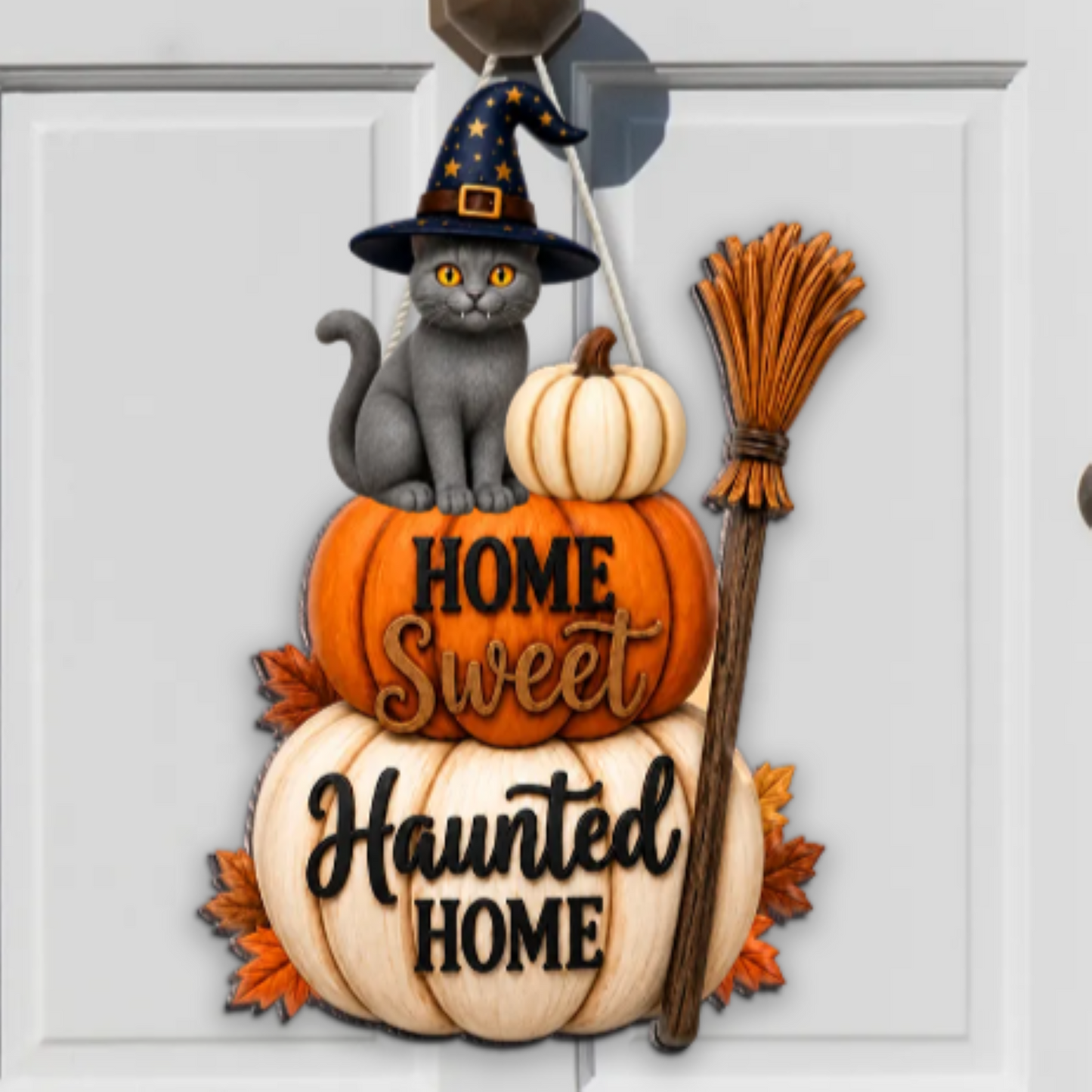 🐱🎃Home Sweet Haunted Home Cat - Personalized Wood Sign - Halloween Decor Gift, Gift For Cat Lovers