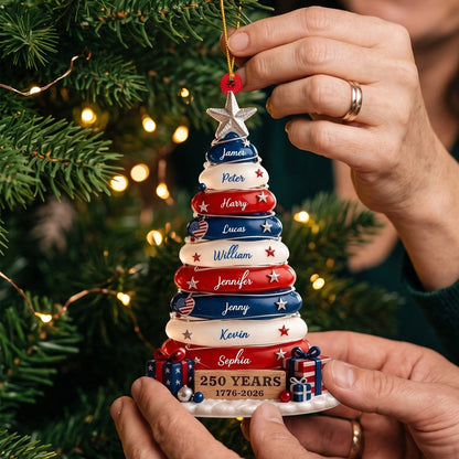 🎄🎄Blue, White & Red Stone Christmas Tree Ornament - Family Personalized Gift For USA 250th Anniversary