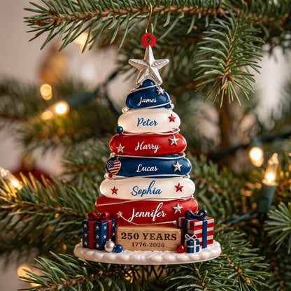 🎄🎄Blue, White & Red Stone Christmas Tree Ornament - Family Personalized Gift For USA 250th Anniversary