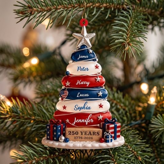 🎄🎄Blue, White & Red Stone Christmas Tree Ornament - Family Personalized Gift For USA 250th Anniversary