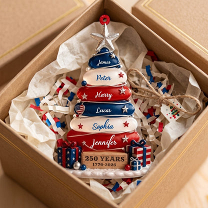 🎄🎄Blue, White & Red Stone Christmas Tree Ornament - Family Personalized Gift For USA 250th Anniversary
