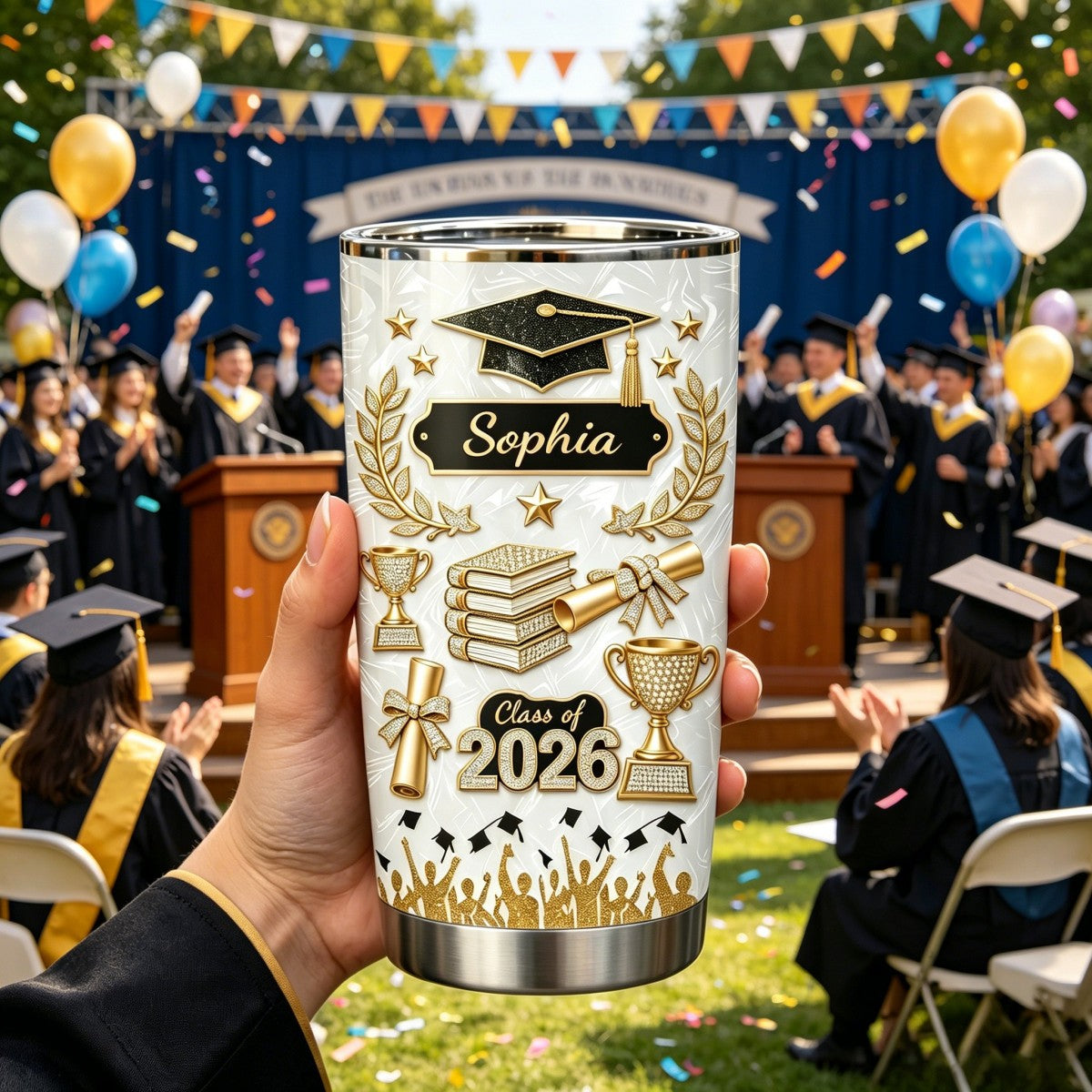 Custom Name 3D Effect Personalized Graduation Tumbler
