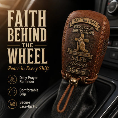 🙏🙏 The "Traveler's Blessing" Custom Leather Gear Shift Cover | Faith Behind The Wheel ✨