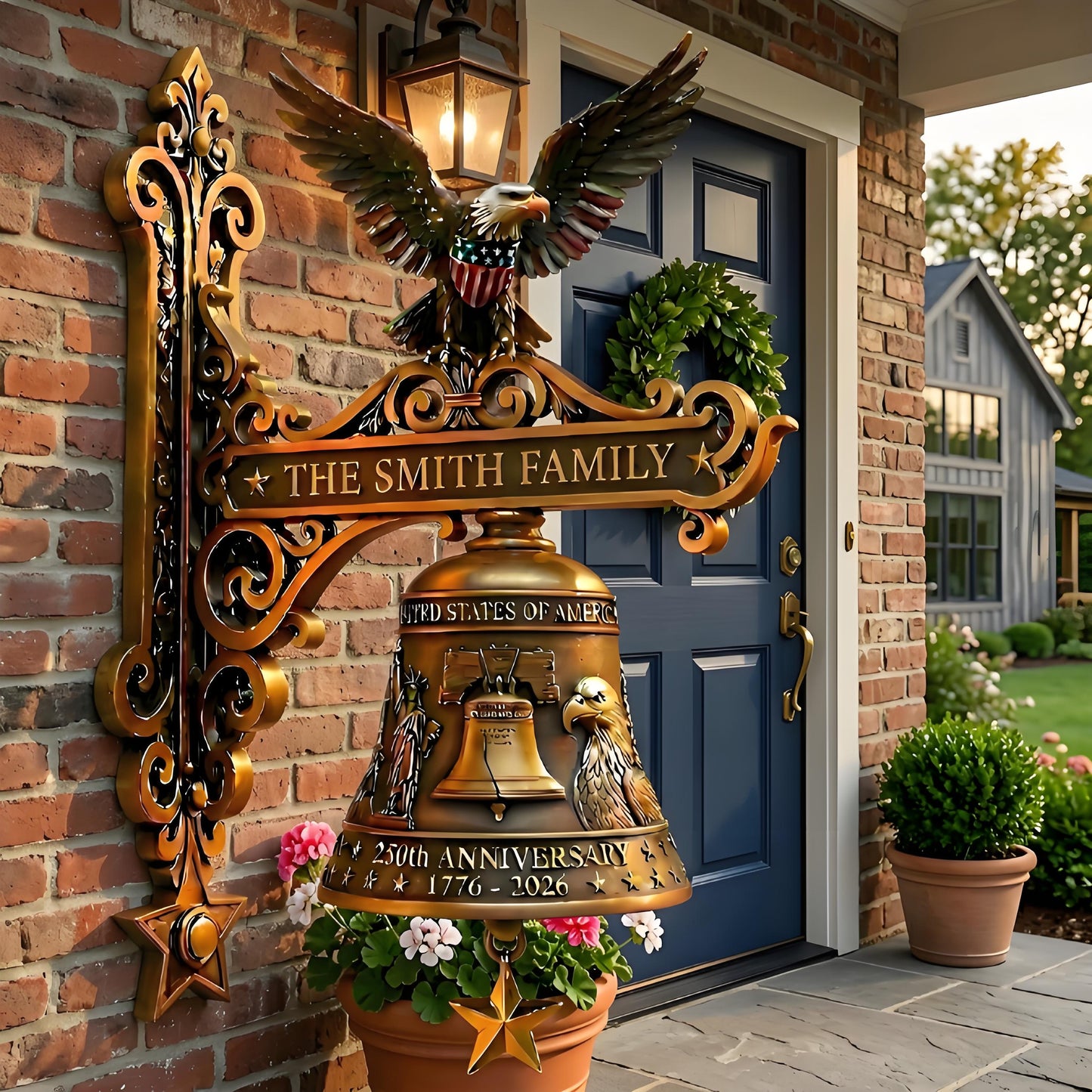 🦅 Custom Patriotic Family Name Bell Plaque – Personalized American Eagle Wall Decor
