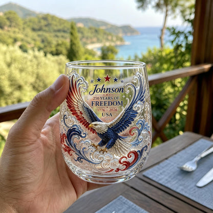 Personalized 250th Anniversary "Freedom Eagle" Stemless Glass