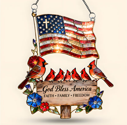 ❤️❤️Peaceful American Cardinal Family Under God Suncatcher, Personalized Gifts For Family