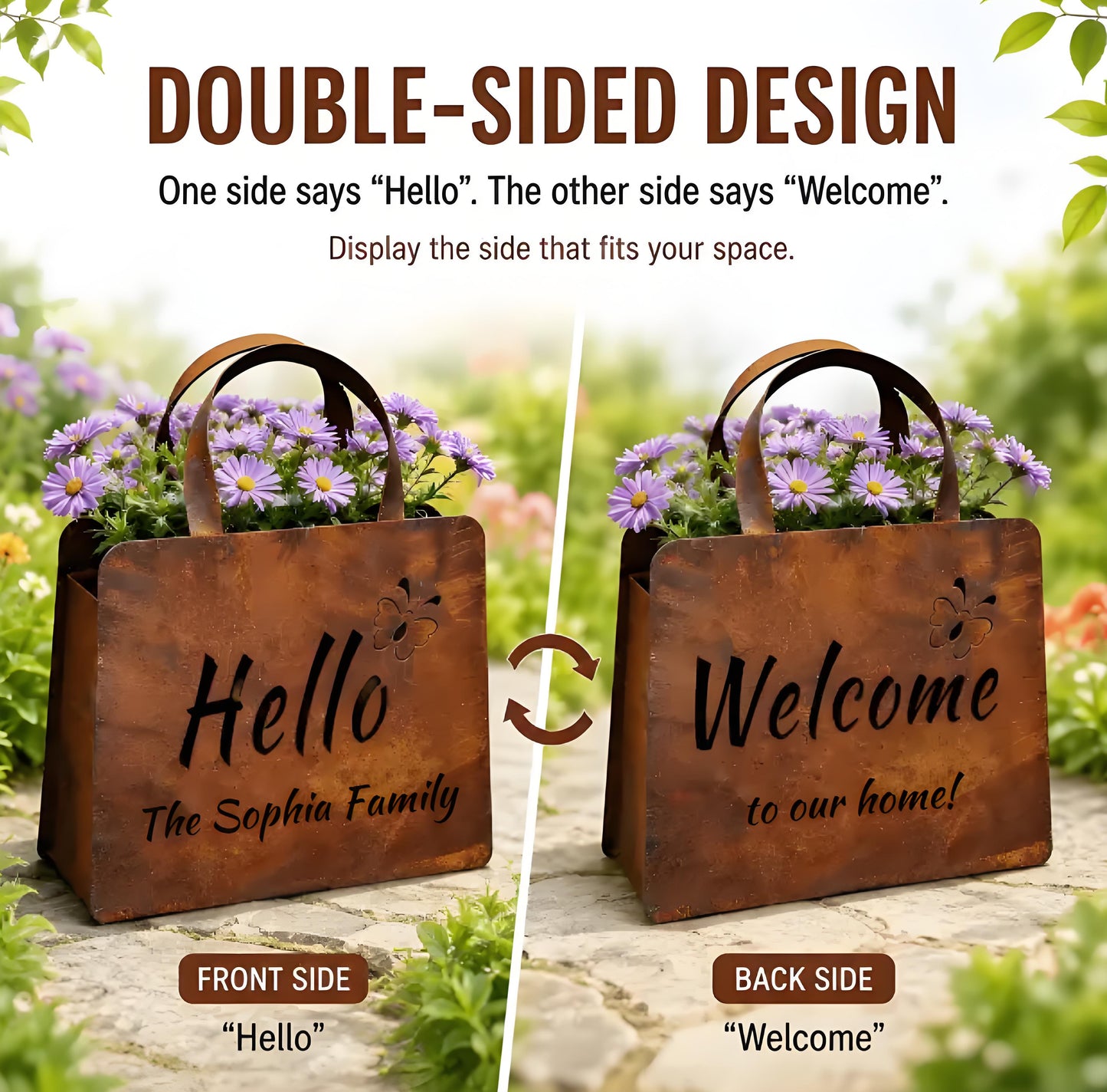 🌸🌸Personalized Rustic Metal Handbag Planter Decor