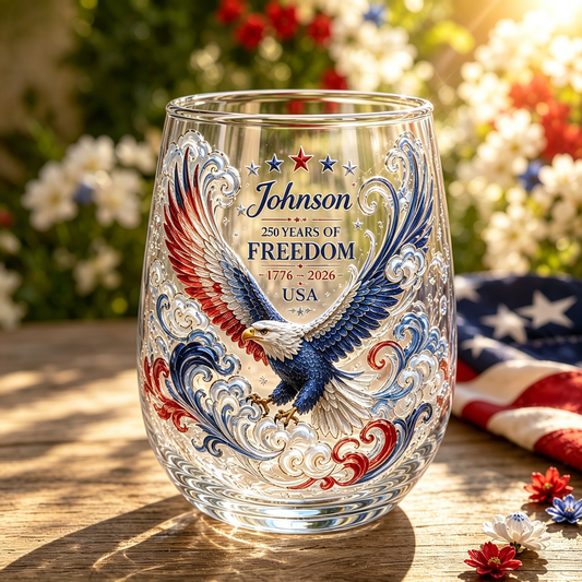 Personalized 250th Anniversary "Freedom Eagle" Stemless Glass