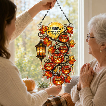 🎃Grandma's Pumpkin Patch - Personalized Acrylic Suncatcher - Halloween Fall Decor for Grandma