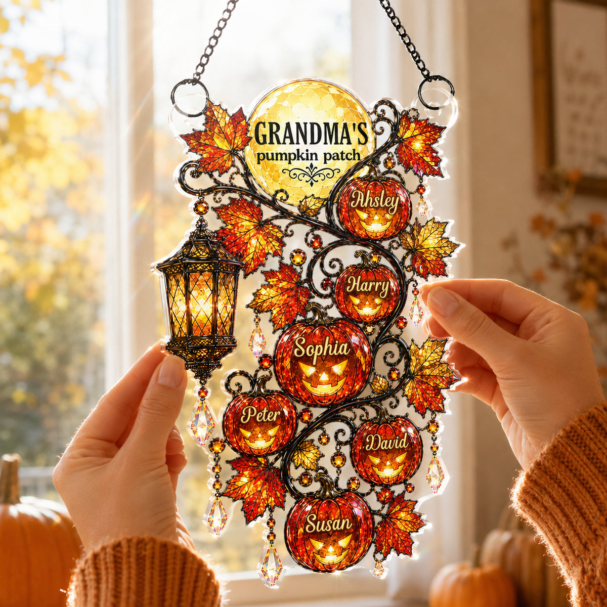 🎃Grandma's Pumpkin Patch - Personalized Acrylic Suncatcher - Halloween Fall Decor for Grandma
